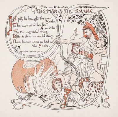 The Man and The Snake, illustration from Aesop