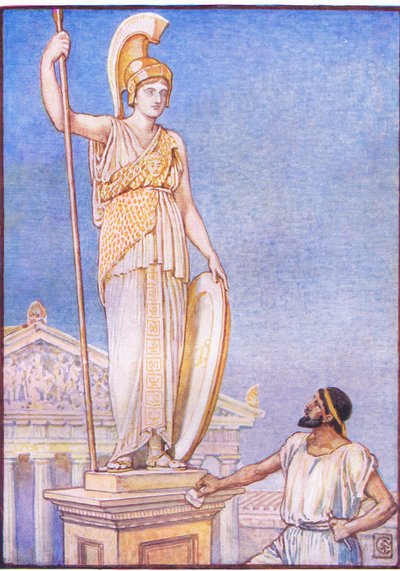 The figure of the goddess was a colossal one, illustration from The Story of Greece by Walter Crane