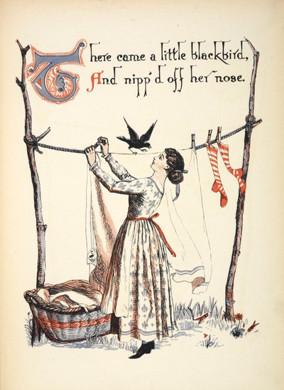 There Came a Little Blackbird, and Nipped Off Her Nose by Walter Crane