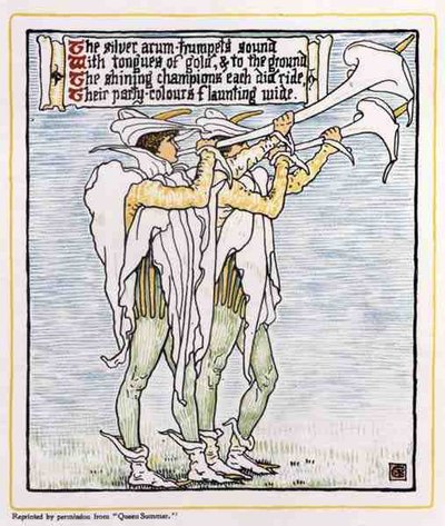 Trumpeters with Lilies, from Queen Summer by Walter Crane