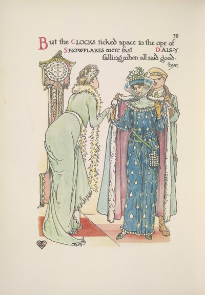 Wedding Guests Leaving, a Lady Saying Goodbye; a Man Helping Her On with Her Coat by Walter Crane