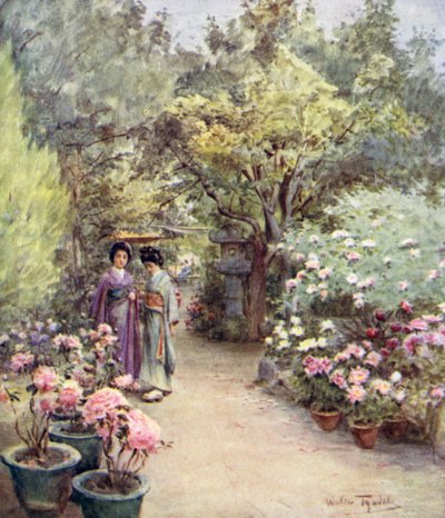 Peonies in a Tea Garden, Kyoto by Walter Frederick Roofe Tyndale