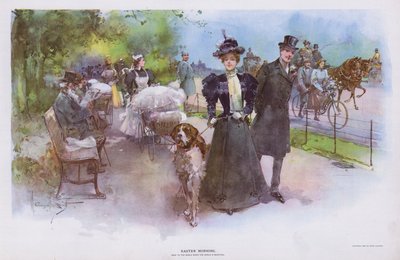 Easter Morning: woman promenading with her pet dog by Walter Granville Smith