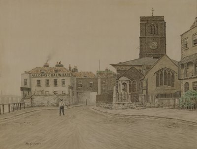 Alldins Coal Wharf and Chelsea Old Church, London by Walter Greaves