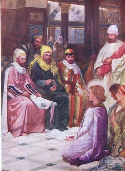 The boy Jesus in the temple, from The Bible Picture Book published by Thomas Nelson, c.1950 by Walter Grieve