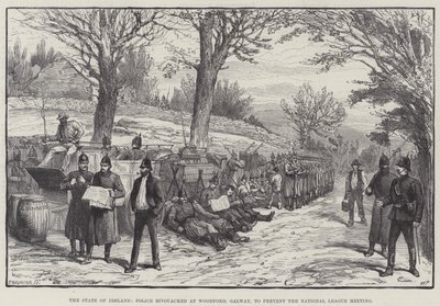 The State of Ireland, Police bivouacked at Woodford, Galway, to prevent the National League Meeting by Walter Paget