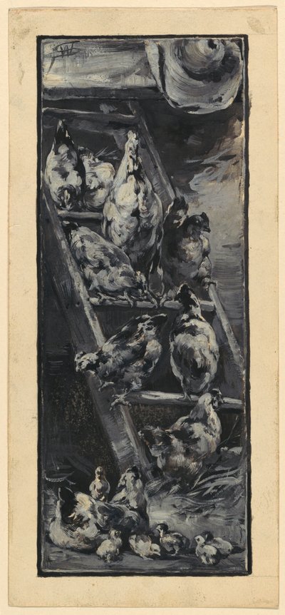 Cock and Chickens by Walter Shirlaw