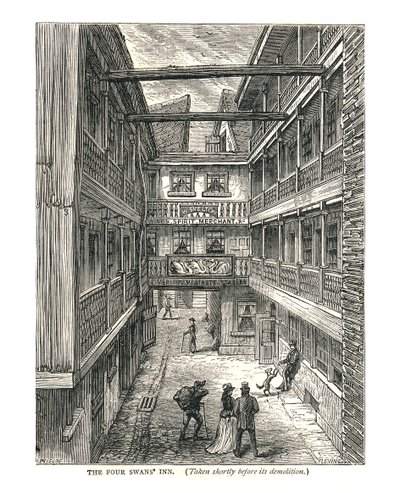 The Four Swans Inn Shortly Before Demolition by Walter Thornbury