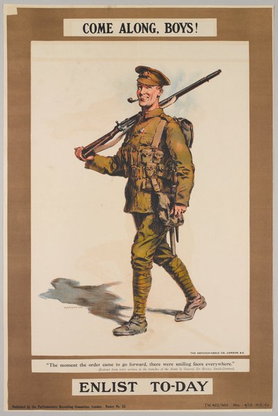 Come Along, Boys! Enlist Today by Walter Wallor Caffyn