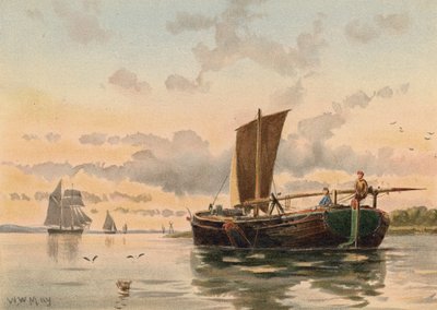 Barge Dropping Up the Medway by Walter William May