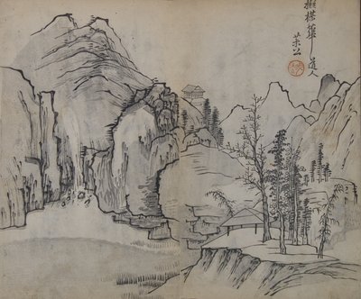 Landscape after Wu Zhen 1280-1354, from the Mustard Seed Garden Manual of Painting, First Edition, 1679 by Wang Gai