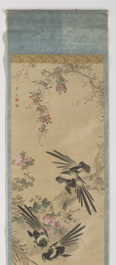 Magpies, Pomegranates, and Hibiscus by Wang Ying
