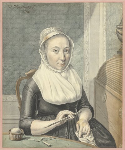 Portrait of a Lady with Knitting by Warner Horstink