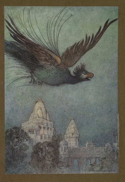A Monstrous Bird Comes Out Apparently from the Palace, from Folk-Tales of Bengal by Warwick Goble