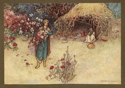 At Dawn He Used to Cull Flowers, from Folk-Tales of Bengal by Warwick Goble