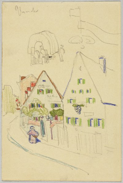 Alley with Gabled Houses and Covered Wagon, verso: View of a Place with an Onion Dome Church by Wassily Kandinsky