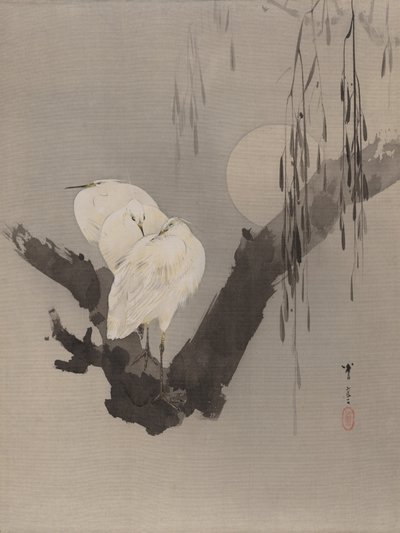 Egrets in a Tree at Night by Watanabe Seitei