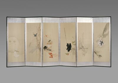 Folding screen: Flowers of the Twelve Months, c.1900 by Watanabe Seitei