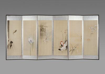 Pair of folding screens: Flowers of the Twelve Months, c.1900 by Watanabe Seitei