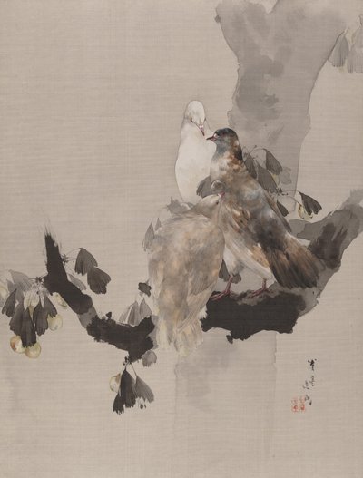 Pigeons in a Tree by Watanabe Seitei