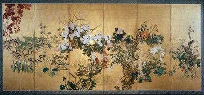 Screen with Autumn and Winter Flowers, early 18th century by Watanabe Shiko