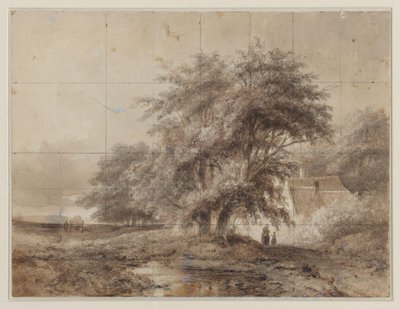 Landscape with a Farmhouse under the Trees on the Right, with a Woman and Child in Front by Weissenbruch (workshop of)
