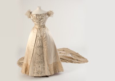 Cream Silk Embroidered Court Dress and Train by Wellborn Wellborn
