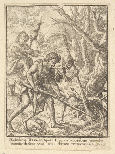 Adam Ploughing from the Dance of Death by Wenceslaus Hollar