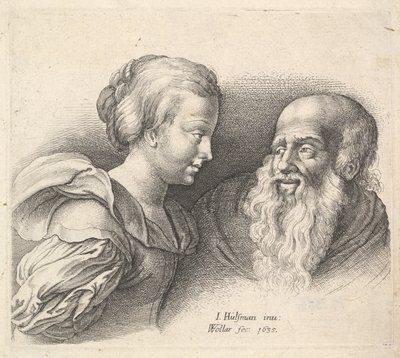 An Old Man and a Girl, after Hulsman, 1635 by Wenceslaus Hollar