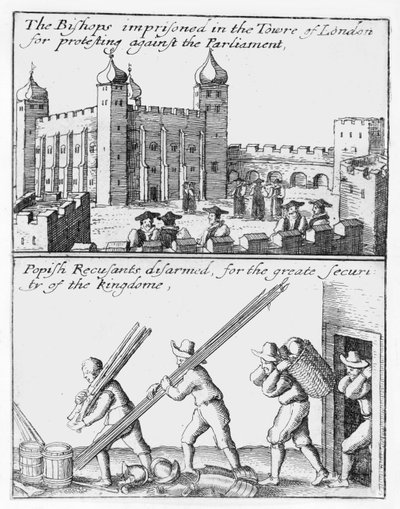 Bishops Imprisoned in the Tower of London; Popish Recusants Disarmed by Wenceslaus Hollar