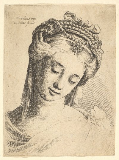 Bust of a Young Woman with Elaborate Headdress, Looking Down by Wenceslaus Hollar