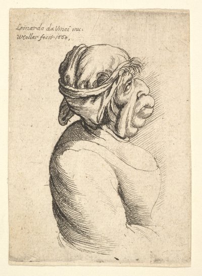 Bust of Woman with Protruding Mouth Wearing Low-Cut Dress and Cloth Bound Around Her Head by Wenceslaus Hollar