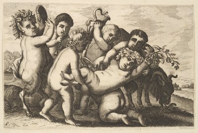 Five Boys, Two Satyrs, and a Goat Copy by Wenceslaus Hollar