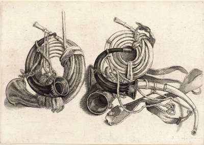 Five hunting horns by Wenceslaus Hollar