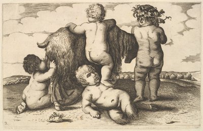 Four Boys, a Young Satyr and a Goat Copy by Wenceslaus Hollar