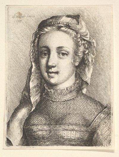 Head and Shoulders of a Woman with a Veil and Diaphanous Neckware, 1645 by Wenceslaus Hollar