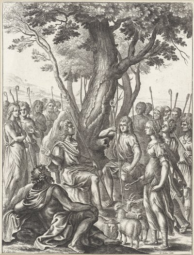 Shepherd Meliboeus Judging the Play of Shepherds Corydon and Thyrsis (series: Works of Virgil) by Wenceslaus Hollar