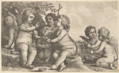 Jesus, St. John the Baptist and Four Cherubs by Wenceslaus Hollar