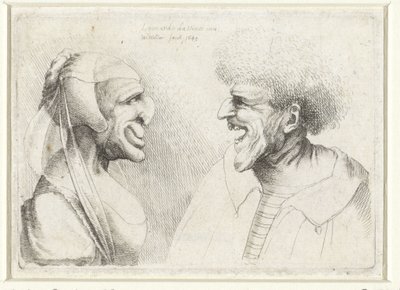 Deformed Heads of a Laughing Man and Woman with Headscarf by Wenceslaus Hollar