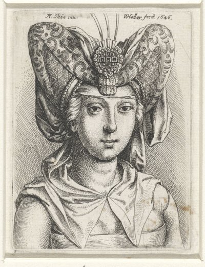 Portrait of a Woman with V-Shaped Bourrelet on Her Head by Wenceslaus Hollar