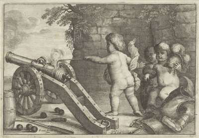 Putti Firing a Cannon: The Element Fire by Wenceslaus Hollar