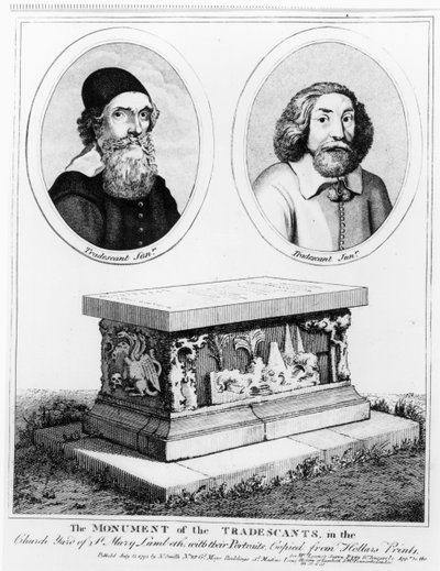 The Monument of the Tradescants in the Church Yard of St. Mary Lambeth, pub. in 1793 by Wenceslaus Hollar