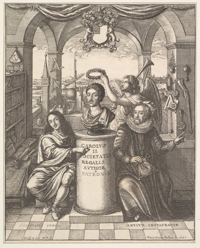 The Royal Society, frontispiece to Thomas Sprat, The History of the Royal Society of London by Wenceslaus Hollar