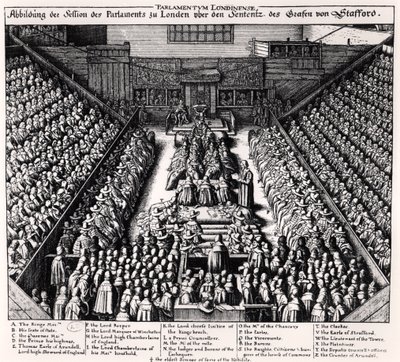 The Trial of the Thomas Wentworth, Earl of Strafford in 1641 by Wenceslaus Hollar