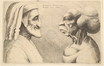 Two Deformed Heads by Wenceslaus Hollar