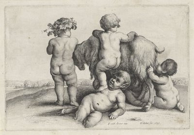 Four Boys, a Satyr and a Goat, Putti and Satyrs (series title) by Wenceslaus Hollar