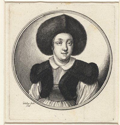 Woman with Fur Hat (Busts of Women in Round Frames) by Wenceslaus Hollar