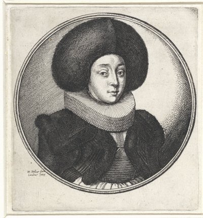 Woman with Pleated Collar and Large Fur Hat by Wenceslaus Hollar