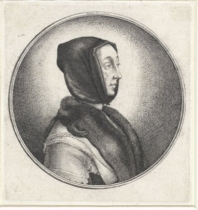 Woman with Black Headscarf and Fur Stole by Wenceslaus Hollar