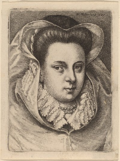 Woman with White Veil and Black Hat (Mary Stuart?) by Wenceslaus Hollar